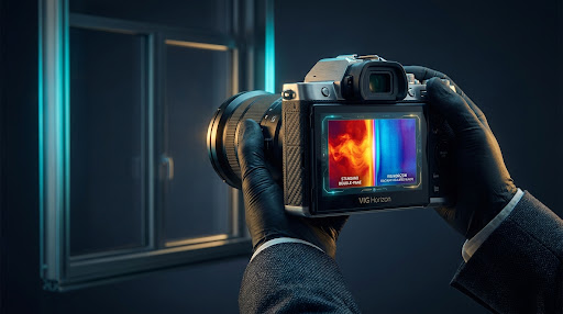 Thermal imaging camera comparing glass U-values